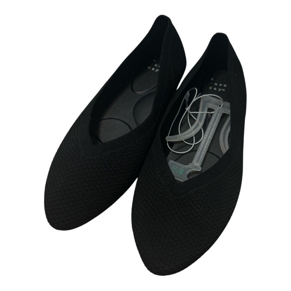 A New Day Black Knit Ballet Flats Women's Size 8.5 Comfortable Slip-On Shoes